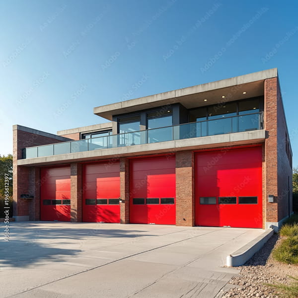 Durable garage door installed at a firehouse station